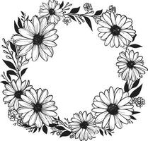 geometrisch Gänseblümchen Rand schwarz Vektor Logo Design zart Gänseblümchen Ring Blume Rahmen schwarz Logo