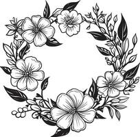 minimalistisk bröllop blom svart ikoniska emblem sofistikerad blommig krans handgjord vektor ikon