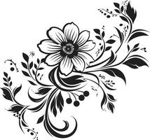 elegant botanisk skiss hand dragen noir emblem chic noir kronblad virvlar vektor logotyp design