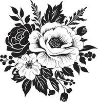 chic kronblad fusion dekorativ svart bukett logotyp majestätisk blommig bukett svart vektor emblem