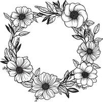 sauber schwarz Vektor Kranz Hand gezeichnet Logo Symbol wunderlich Hochzeit Blume elegant schwarz Emblem