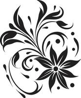 noir blühen Sonate Jahrgang Blumen- ikonisch Design einfarbig Blütenblatt Eindrücke noir Vektor Emblem Skizzen