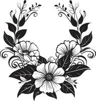 noir Blütenblatt flüstert handgemacht schwarz Vektor Emblem Designs Jahrgang eingefärbt Flora noir Blumen- Emblem Chroniken