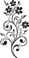 noir blommig scrollwork hand dragen vektor emblem konstnärlig noir blooms svart ikon med handgjord design