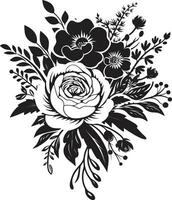 årgång blomma ensemble dekorativ svart ikon skulpterad blomma medley svart vektor bukett design