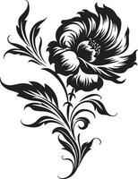 charmig blommig etsning svart vektor ikon dynamisk handgjord lövverk ikoniska logotyp symbol