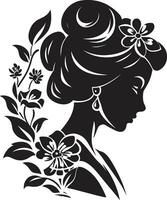 modern blommig persona svart kvinna emblem konstnärlig blomma väsen elegant vektor ansikte