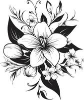 nyckfull inked flora hand dragen noir ikoner svartvit botanisk ekar noir blommig vektor logotyper