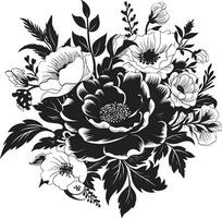 elegant blomma fusion dekorativ svart logotyp invecklad blommig medley svart bukett emblem vektor