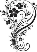 elegant noir Blüten handgemacht schwarz Vektor Symbol schick Blumen- Eleganz Hand gerendert Vektor Logo
