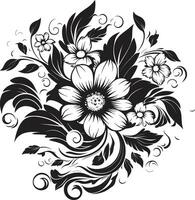 Jahrgang Blumen- berührt Einladung Karte Vektor Verzierungen künstlerisch noir gedeiht schwarz Logo dekorativ Elemente