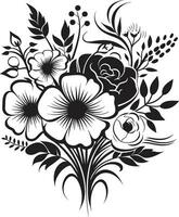 årgång blomma medley svart ikon design elegant blomma ensemble svart blommig logotyp vektor