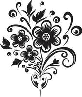 årgång botanisk elegans hand dragen svart konstnärlig noir blommig detailing vektor emblem