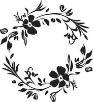 nyckfull blommig trädgård svart vektor logotyp ikon slösa botaniska symfoni dekorativ blommig ram design