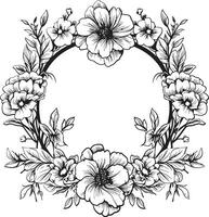 zauberhaft Blüten Vektor Logo im schwarz schick Blumen- Eindrücke dekorativ Rahmen Logo