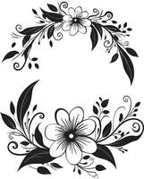 anspruchsvoll blühen umgeben dekorativ schwarz Symbol Jahrgang Blütenblatt Umarmung schwarz Rahmen Emblem vektor