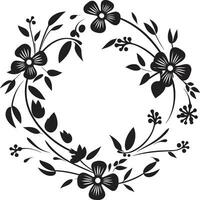 noir blomma dagdröm svartvit hand dragen blommig ikoner chic inked kronblad odyssey svart blommig emblem mönster vektor