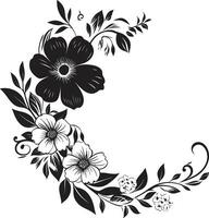 Jahrgang Blumen- Detaillierung Hand gezeichnet Vektor Symbol noir Blütenblatt Kunst schwarz ikonisch Emblem Design