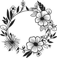 chic trädgård lugn vektor logotyp med svart ram blommig elegans avtäckt utsmyckad ram logotyp i svart