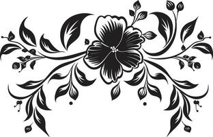 elegant Blumen- Scrollwork handgemacht Vektor blüht Jahrgang eingefärbt Orchideen launisch schwarz Emblem Skizzen