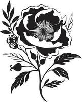 årgång inked trädgård berättelser noir vektor logotyp element noir blomma dagdröm svartvit hand dragen blommig konst