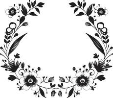 gotik blommig innesluta dekorativ svart ikon harmonisk kronblad ram svart vektor emblem