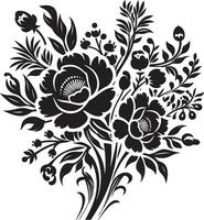 ätherisch blühen Cluster dekorativ schwarz Emblem zeitlos Blume Versammlung schwarz Strauß Logo vektor
