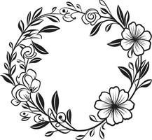 künstlerisch Kranz Detail elegant Vektor Logo Element minimalistisch Hochzeit Blumen schwarz ikonisch Emblem