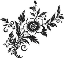 bläck noir botanisk harmoni årgång hand dragen blom elegant blommig noir monoton vektor logotyp artisteri