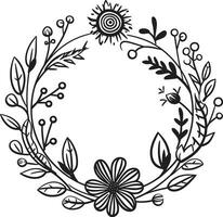 nyckfull bröllop blomma elegant svart emblem modern blommig krans konstnärlig vektor logotyp