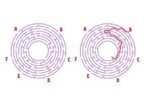 Farbe rundes Labyrinth. Spiel für Kinder. Puzzle für Kinder. Labyrinth Rätsel. flache Vektorillustration lokalisiert auf weißem Hintergrund. mit der Antwort. mit Platz für Ihr Bild. vektor