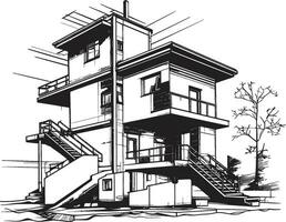 trippel- elevation villa symbolisk vektor av arkitektonisk prakt trifold majestät ikon av tri nivå överflöd i vektor design