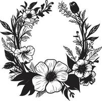 nyckfull blommig frodas svart vektor ram elegant kronblad inhägnad svart blommig ram emblem