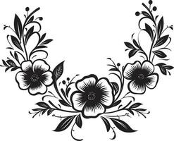 kompliziert Blumen- Muster schwarz Vektor Symbol Skizzenbuch Blüten Hand gezeichnet Blumen- Emblem