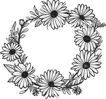 linjär daisy gränser svart vektor logotyp design gåtfull daisy cirkel blomma ram svart ikon