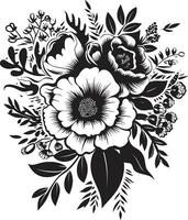 ätherisch blühen Verschmelzung dekorativ schwarz Symbol zeitlos Blume Sträußchen schwarz Vektor Emblem