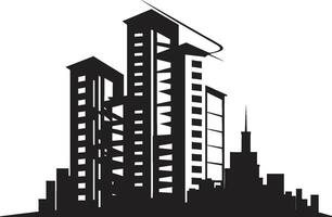 metropol tornlinjer flera våningar stadsbild vektor ikon urban gobeläng höjder flera våningar byggnad i vektor emblem