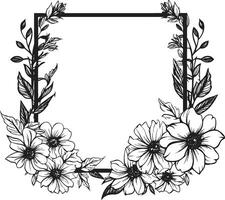 Flüstern blühen umschließen schwarz Blumen- Emblem Regal Blütenblatt Rahmen dekorativ schwarz Symbol vektor