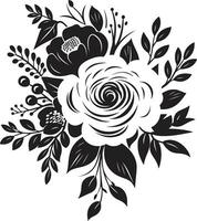 viskande kronblad bukett dekorativ svart ikon kunglig blomma ensemble svart blommig design vektor