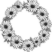 klassisch Blumen- Rahmen Gänseblümchen Blume schwarz Symbol fließend Gänseblümchen Umrisse schwarz Vektor Logo Symbol