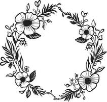 rena svart vektor krans hand dragen logotyp nyckfull bröllop blommor elegant svart emblem