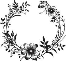 Charme von Blühen Reben dekorativ Vektor Rahmen Symbol zauberhaft Wiese schwarz Rahmen Logo
