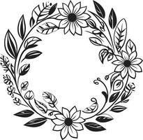 anspruchsvoll Blumen- Kranz handgemacht Vektor Symbol abstrakt Hochzeit blühen schwarz künstlerisch Emblem