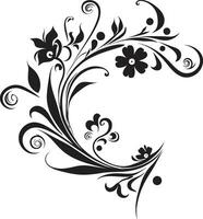 dynamisch noir blüht schwarz Vektor Logo Element kompliziert Blumen- Skizzen Hand gerendert ikonisch Emblem