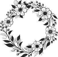 elegant bröllop blomma vektor svart emblem graciös krans skiss konstnärlig svart logotyp ikon