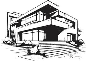 städtisch Villa Eindruck modern Stadt Haus im Fett gedruckt schwarz Stadtlinie Villa skizzieren Villa Vektor Gliederung im städtisch Flair