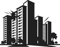stadens centrum skylinescape flera våningar stad byggnad vektor emblem metropol elevation flera våningar stadsbild ikon i vektor logotyp