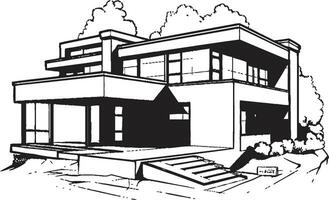 städtisch Villa skizzieren Stadt Haus im Fett gedruckt schwarz Gliederung Stadtbild Villa Silhouette modern Villa Symbol im schwarz Linien vektor
