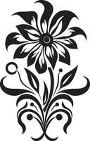 minimalistisch Blütenblatt skizzieren elegant Hand gerendert Symbol elegant Vektor blühen einfach schwarz Emblem