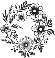 abstrakt Blumen- Anordnung schwarz ikonisch Logo elegant Hochzeit blühen Vektor schwarz Blumen- Emblem